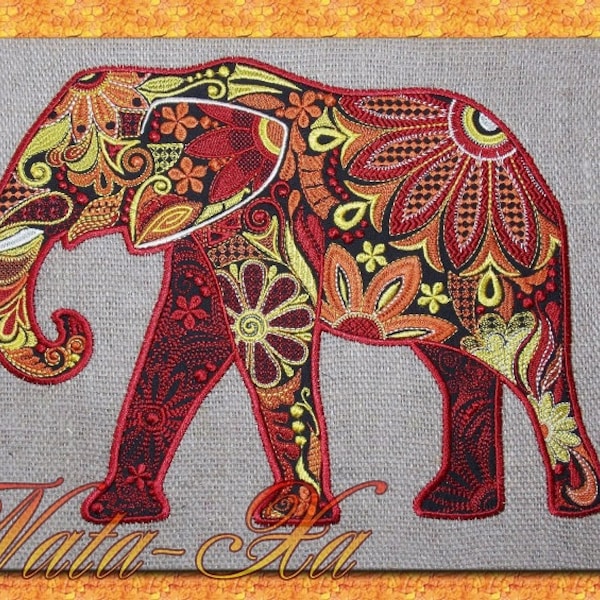 Applique éléphant avec conception de broderie à la machine à broder. 3 tailles à télécharger