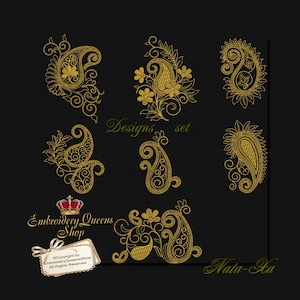 Paisley Machine Embroidery Design Set of 7 Designs 2 Sizes Each Fit 4.8x4.8&quot; (120x120mm) hoop & larger Pillow Sweatshirt Tshirt Quilt Towel