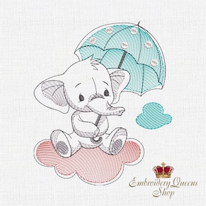 Baby Elephant on the Cloud machine embroidery design for a Babies and Children instant download small hoops 5x7"