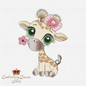 Girl Giraffe Machine Embroidery Designs for Baby Children instant download   in 2 sizes for  small hoop  5x7"; 5 1/2x7 3/4"
