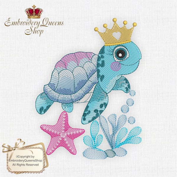 Baby Turtle Machine Embroidery Design Fit 5x7" (130x180mm) hoop & larger Ocean Babies Series 3 Sizes to Download Cute Tortoise Starfish Crab