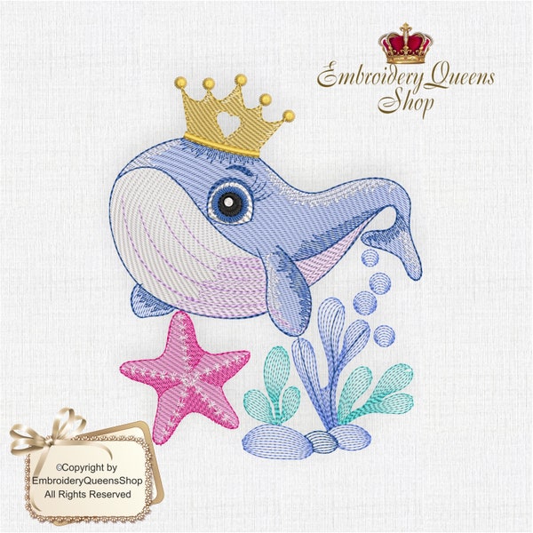 Baby Whale Machine Embroidery Design Ocean Babies Series 3 Sizes to Download Fit 5x7" (130x180 mm) hoop and larger Baby Quilt Pillow Blanket