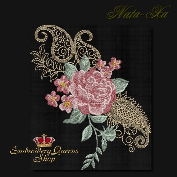 Rose Machine Embroidery Design 2 Sizes to Download Fit 6x9" (150x225mm) hoop & larger Rose Bouquet Flower Pillow Sweatshirt Tshirt Quilt
