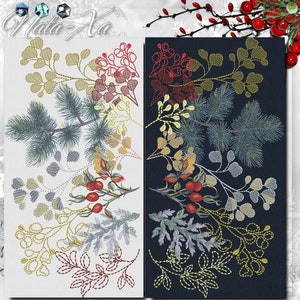 Winter Twigs Machine Embroidery Design Set 6 Twigs Each Multiple Sizes Fit 4x4&quot; (100x100mm), 5x7&quot;(130x180mm) & larger Rosehip Juniper Pine