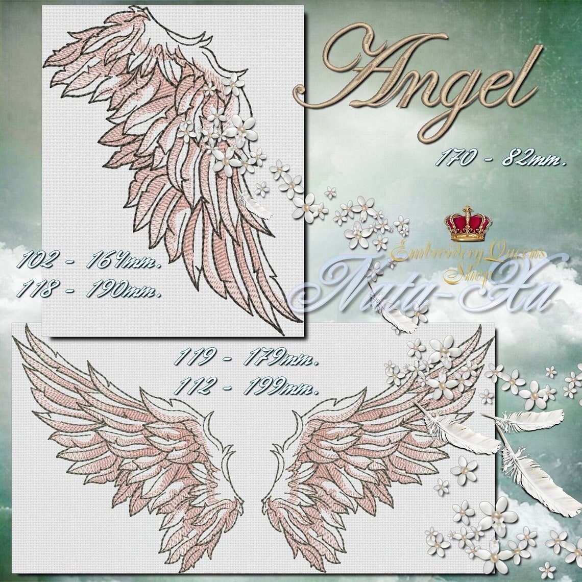 Wings Angel Wings Machine Embroidery Design Multiple Sizes for in 4x4 ...