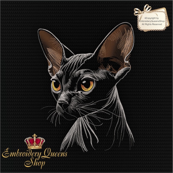 Cat Machine Embroidery Design Sphynx Cat 8 Sizes to Download Fit 5x7" (130x180mm) hoop & larger Cute Cat Face Sweatshirt Tshirt Pillow Quilt