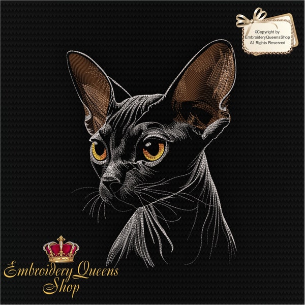 Cat Machine Embroidery Design Sphynx Cat 8 Sizes to Download Fit 5x7" (130x180mm) hoop & larger Cute Cat Face Sweatshirt Tshirt Pillow Quilt