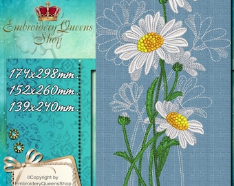 Daisies Machine Embroidery Design 3 Sizes to Download Fit 6x10" (150x250mm) hoop & larger Cute Flowers Spring Clothes Pillow Quilt Daisy