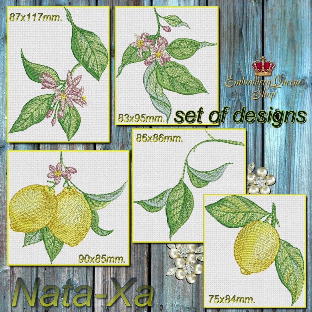 Lemon Machine Embroidery Designs Set of 5 Designs Fit 4x4 100x100mm