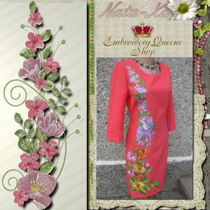 Roses and Field Wild Flowers Machine Embroidery Design Bright Summer #1. Flower Bouquet with Vines Clothes Embroidery 3 Sizes