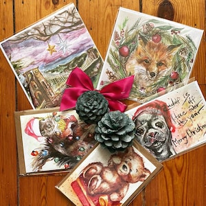 Set of 3 Christmas cards,Traditional Greeting cards,Handmade Christmas cards lovers,Old fashioned Blank cards,Choose your own Xmas Cards