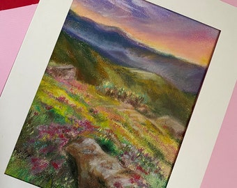 Soft pastel Landscape Spring Fields Original artwork . Wall art design . Real soft pastel wall design.