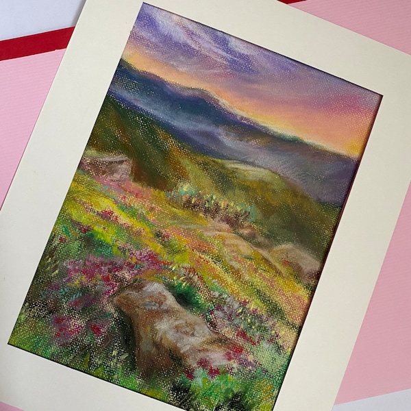 Soft pastel Landscape Spring Fields Original artwork . Wall art design . Real soft pastel wall design.