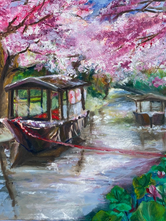 桜の造花」 手描き 油絵 風景画 原画 （手描きパース #スケッチ
