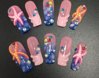Seashell press on nails