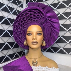 African gele ofi for women, Nigerian Traditional Bridal aso oke hats, headband, ebi Autogele, Wedding prettied, Ready to wear and wraps