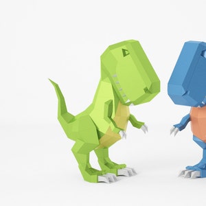 Cartoon style T-Rex Papercraft, Decor Diy, Papercraft Gift, Low Poly Model,  PDF A4 Template DXF and SVG files