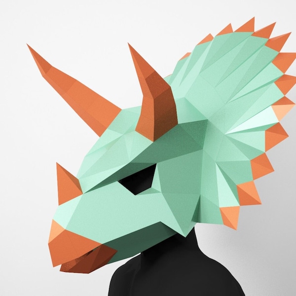 Triceratops Dinosaur Mask, PDF Template For Assembly, Dinosaur Mask, 3D Mask, Costume Mask, Jurassic Mask, Halloween mask