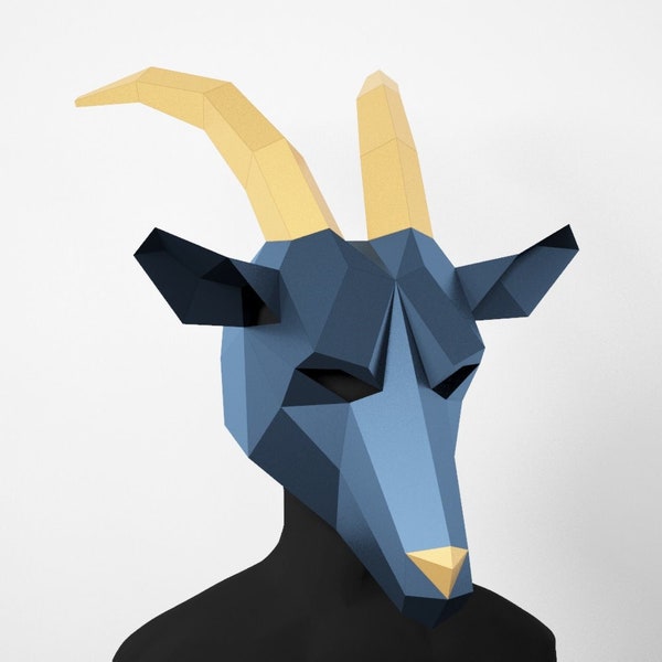 Goat Low Poly Mask, DIY Paper Craft Mask Goat, PDF Template For 3D Masks, Ram 3D Papercraft Mask,  Unique Halloween Costume, Animal Mask,