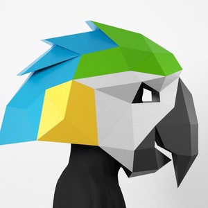 Pappagallo Ьask, Uccello 3D, Maschera artistica di carta, Poligonale, Creazioni con la carta pdf, Papermask Low poly, Maschera 3D, Costume fai da te, Origami, Costume per bambini