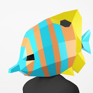 Tropical Fish Mask, PDF Template, Polygonal Paper Art, Paper craft pdf, Papermask Low poly, 3d mask, Costume diy,  Origami