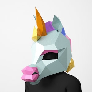 Unicorn Mask PDF Template, Rainbow Unicorn, Kids costume, DIY Paper Mask, Papercraft, 3D Mask, Polygon, Low Poly, Geometric, Costume