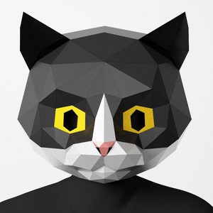 Maschera gatto, Modello PDF, Arte di carta poligonale, Creazioni con la carta pdf, Papermask Low poly, maschera 3d, Costume fai da te, Origami, PDF