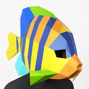 Tropisch vismasker, PDF-sjabloon, veelhoekige papierkunst, papieren ambachtelijke pdf, papieren masker laag poly, 3D-masker, kostuum diy, origami patroon
