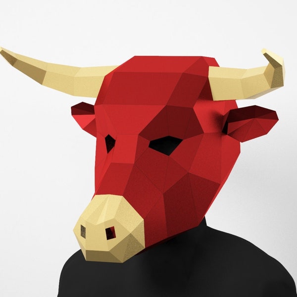 Bull Low Poly Mask, DIY Paper Craft Mask, PDF Template For 3D Masks,  Bull costume, Polygonal, Origami, Pepakura, Papermask,