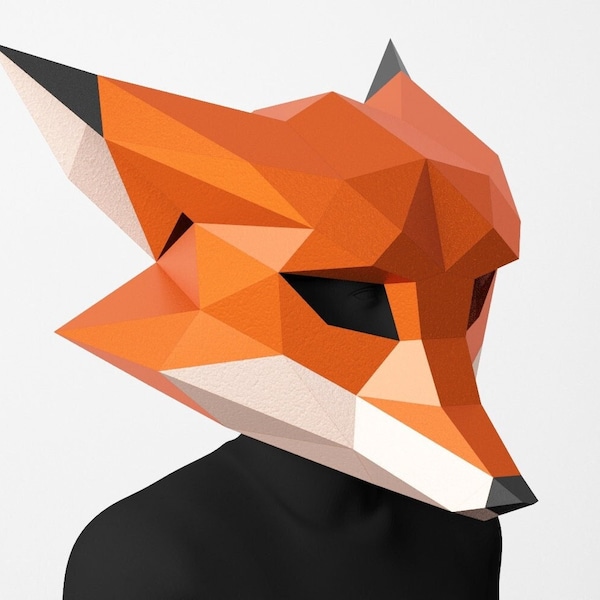 Fox Mask, Fox Cartoon, Kid Costume, Sly Fox Mask, PDF DIY Template, Low Poly mask, Fox costume, Kid mask, Paper mask, Fox diy, Low poly