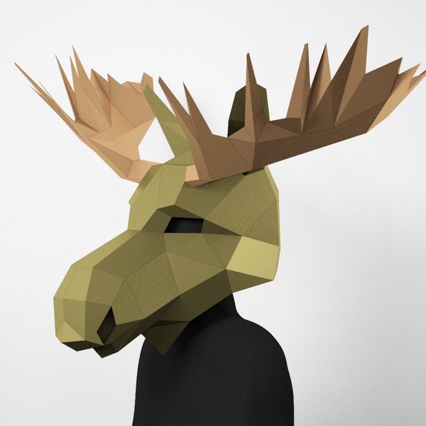 Masque de wapiti, masque d'orignal, costume d'enfant, masque d'animal, cadeau d'orignal, artisanat en papier Low Poly, masque polygonal bricolage, modèle PDF, masques 3D