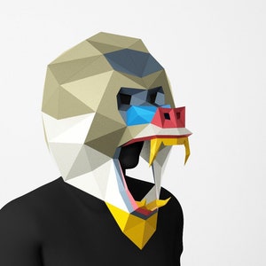 Knurrender Pavian Papier Handwerk Maske, PDF Vorlage, Affe Kostüm, Polygonale Papierkunst, Papier Handwerk pdf, Papermask Low Poly, 3D Maske, diy mask