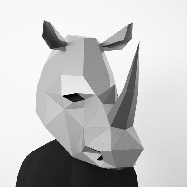 Masque de rhinocéros, masque Low Poly, bricolage en papier, masque de rhinocéros, modèle PDF, masques 3D rhinocéros, costume de rhinocéros, costume d'enfant