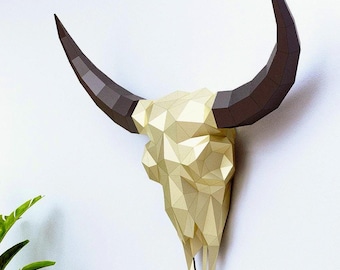 3D Bison Schädel Papier: Polygonale Wand Dekoration (PDF Vorlage)