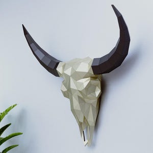 3D Bison Schädel Papier: Polygonale Wand Dekoration (PDF Vorlage)