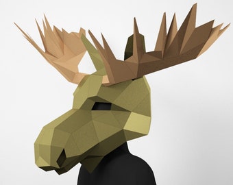 Low Poly Elch Maske: DIY Papierbasteln Tierkostüm (PDF Vorlage)