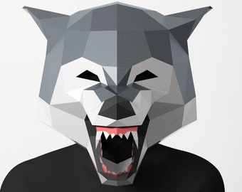 Wolf Mask, Wolf Costume, Red Riding Hood, Wolf Gift, Paper Craft Mask, Low poly, Paper Art, Polygonal PDF, Wolf costume, Costume Diy