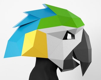 Parrot Ьask, 3D Bird, Paper Art Mask, Polygonal, Paper Craft pdf, Papermask Low poly, 3d Mask, Costume diy, Origami, Kids Costume