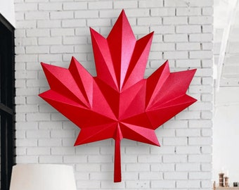 Maple Leaf Canadian Flag, diy Papercraft , Wall Decor Polygonal , PDF Template DXF and SVG files