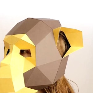 Maschera Scimpanzé Scimmia Low Poly, fai da te Carta Artigianale, Modello PDF Maschere 3D, Costume Scimmia, Decorazione Festa Scimmia, Maschera Carta Low Poly, Costume Bambino