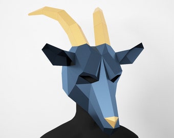 Goat Low Poly Mask, DIY Paper Craft Mask Goat, PDF Template For 3D Masks, Ram 3D Papercraft Mask,  Unique Halloween Costume, Animal Mask,