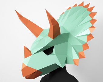 Triceratops Dinosaur Mask, PDF Template For Assembly, Dinosaur Mask, 3D Mask, Costume Mask, Jurassic Mask, Halloween mask