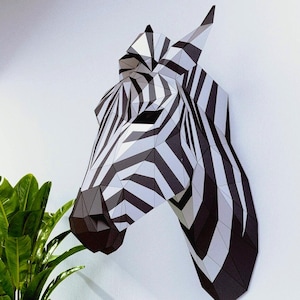 3D Polygonal Zebra Sculpture: Papercraft Wall Decor (PDF Template)