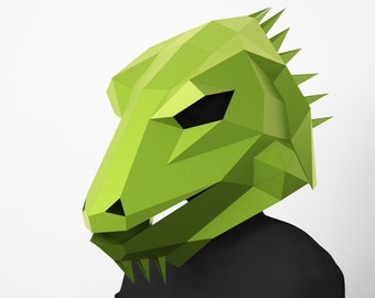 Iguana Mask Low Poly, Digital Template, Papercraft Reptile Masks