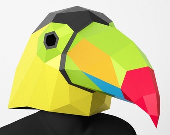 Polygonal Toucan Mask, PDF template, Toucan birds, Polygonal Paper Art, Paper craft pdf, Papermask Low poly, 3d mask, Costume diy,  Origami