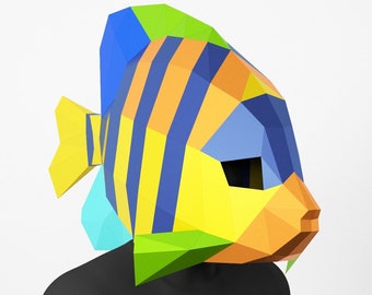 Tropical Fish Mask, PDF Template, Polygonal Paper Art, Paper craft pdf, Papermask Low poly, 3d mask, Costume diy, Origami Pattern