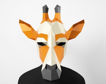 Máscara de jirafa DIY, Máscara Low Poly, Máscara de papel artesanal, Plantilla de PDF Máscara 3D, Máscara 3D, Polígono, Geométrica, Traje de jirafa, Patrón, Descargar