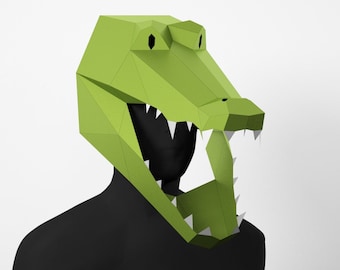 Crocodile Mask DIY, Low Poly Mask, Crocodile Alligator, Paper Craft Mask, Pdf Template 3D Mask, Crocodile Costume, DIY Costume, 3d paper art