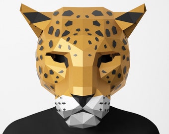 Jaguar mask, 3d mask, PDF assembly Template, DIY Papercraft Mask, Low Poly Mask, Paper Craft Template, Papermask,  Kids costume