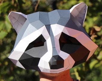 Raccoon Mask, Animal costume, PDF Template, Polygonal Paper Art, Paper craft pdf, Papermask Low poly, 3d mask, Costume diy,  Origami